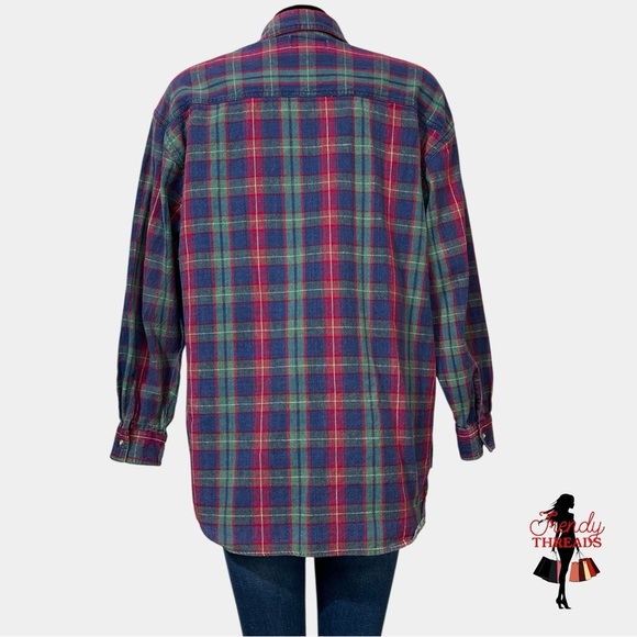 Vintage NorthCrest Plaid Distressed Flannel Mens LARGE Pocket Fall Button Shirt - Picture 5 of 8